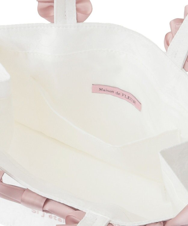 Maison de FLEUR ジャカードリボンフリルスクエアトートSバッグ Ivory