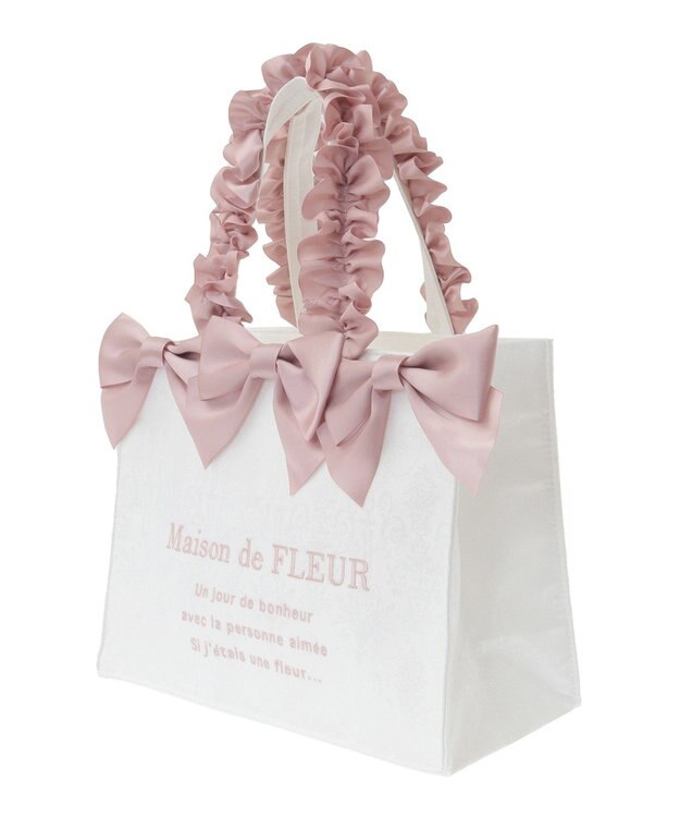 Maison de FLEUR ジャカードリボンフリルスクエアトートSバッグ Ivory