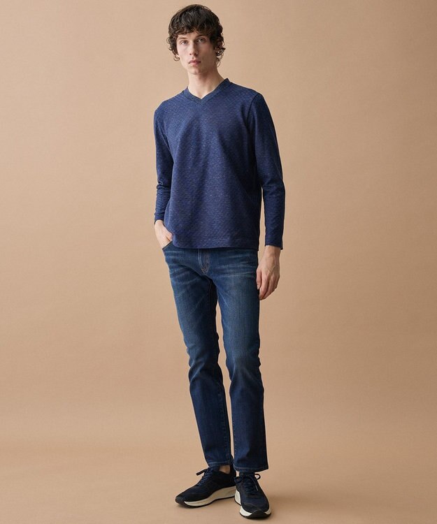 JOSEPH ABBOUD 【上質な肌触りと美しい光沢感 】ブロックリンクス 長袖Ｔシャツ　26SSモデル ダルブルー系