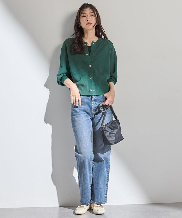 ANY シアーニットショートカーディガン グリーン