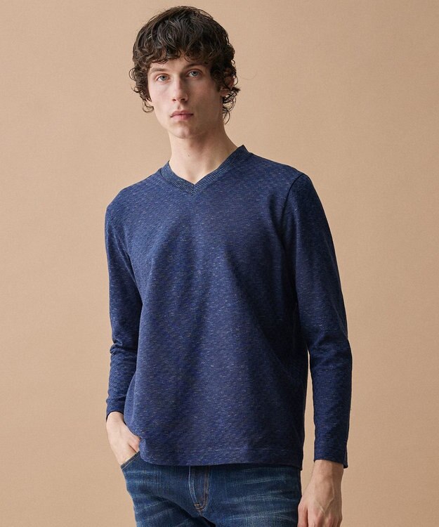 JOSEPH ABBOUD 【上質な肌触りと美しい光沢感 】ブロックリンクス 長袖Ｔシャツ　26SSモデル ダルブルー系