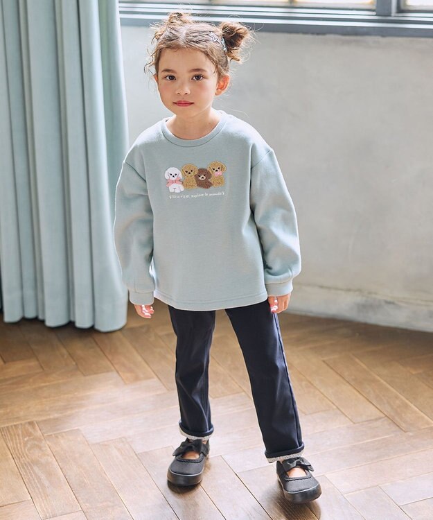 ANY KIDS なかよしサガラ刺繍 裏シャギー トレーナー サックスブルー×イヌ