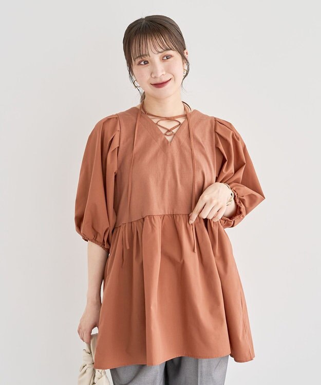 Green Parks ・ＥＬＥＮＣＡＲＥ　ＤＵＥ　２ｗａｙボリュームチュニック Brown