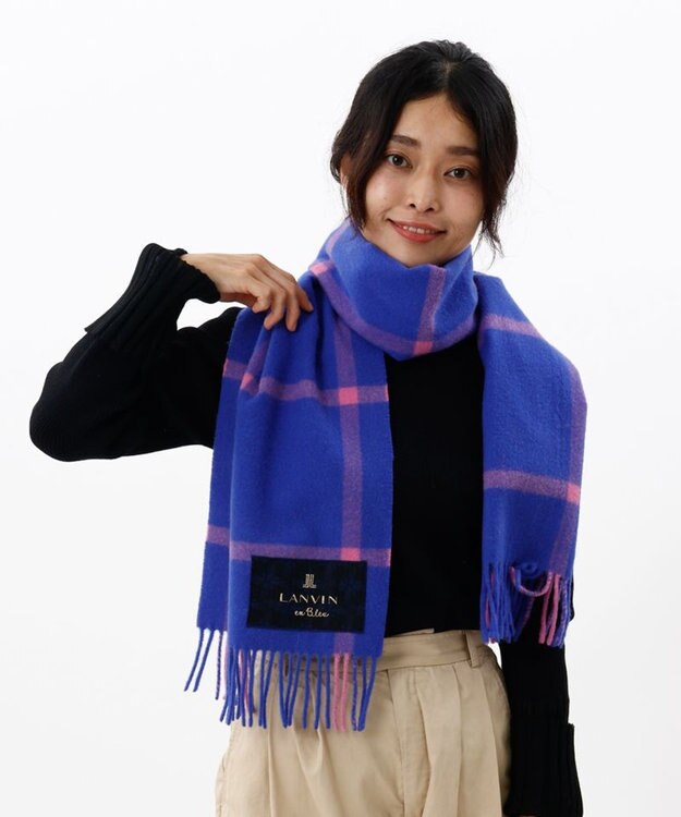 AURORA 【 LANVIN en Bleu （ランバン オン ブルー）】ウールチェックマフラー ブルー