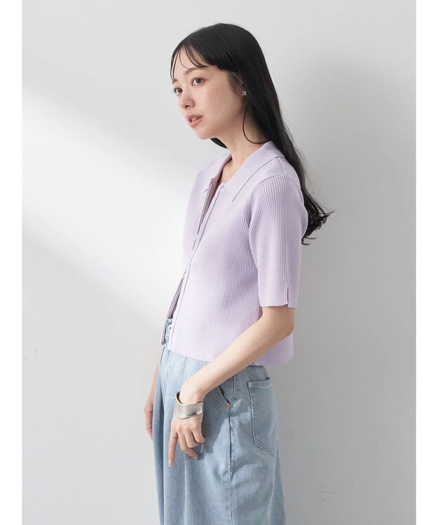 earth music&ecology 衿付きダブルＺＩＰカーディガン Lavender