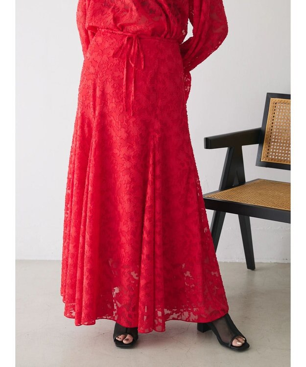 Green Parks シアージャガード花柄ボリュームスカート Red