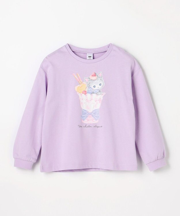 ANY KIDS アニマルモチーフ長袖Tシャツ ラベンダー×ねこ
