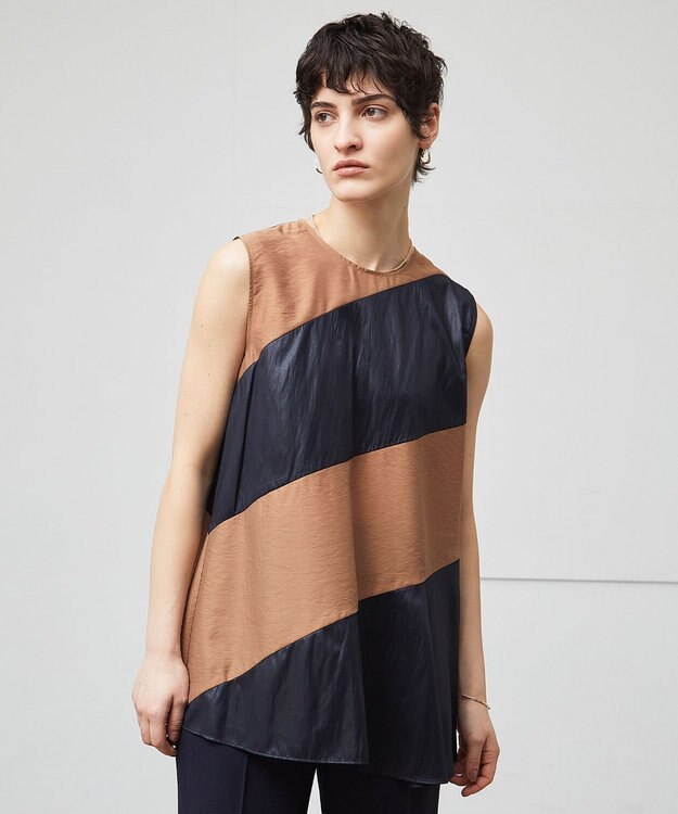 BEIGE， 【洗える】TOURRAQUE / Aラインブラウス Camel×Navy