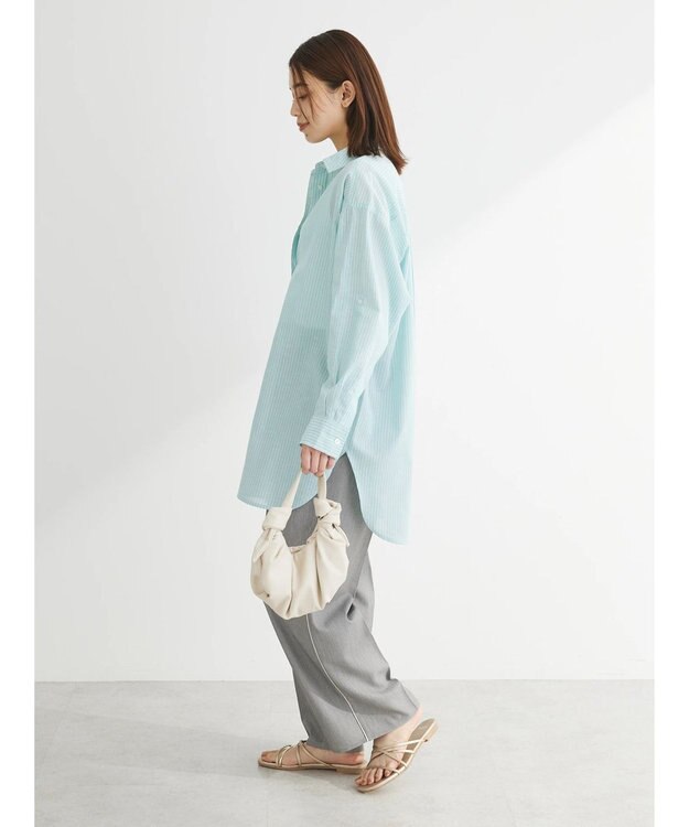 Green Parks 綿麻混タブ付オーバーサイズシャツチュニック Green