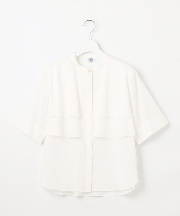 J.PRESS LADIES L 【洗える】ラミーポプリン ティアード ブラウス ホワイト系