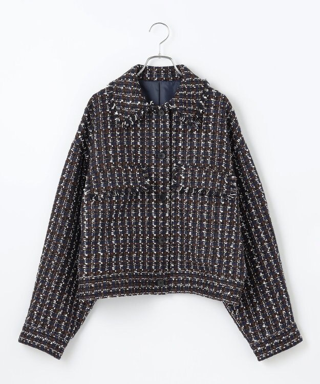 #Newans ツイードブルゾン ネイビー×ブラウン