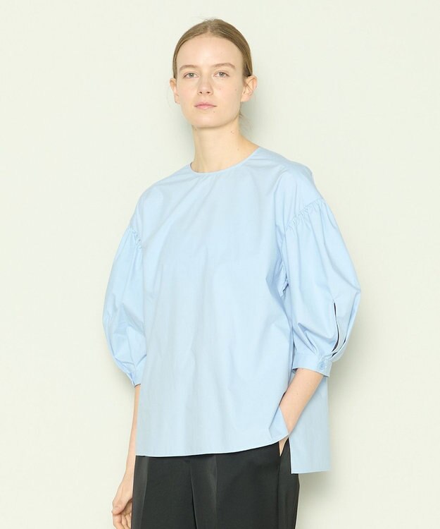 JOSEPH 【洗える】コットンシルク　ラウンドネックブラウス Sky blue