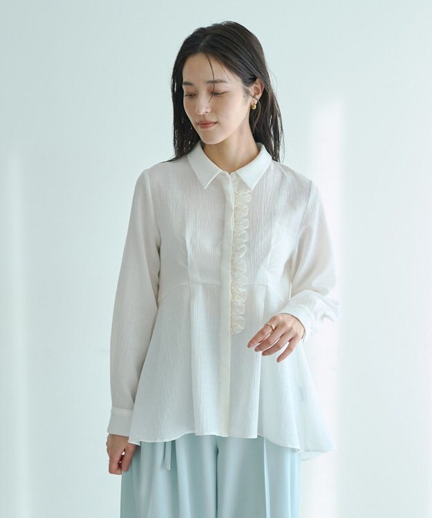 YECCA VECCA パールジャガードペプラムブラウス Off White