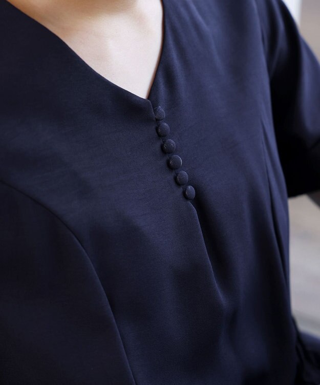 Tiaclasse 【洗える】サイドギャザーワンピース ネイビー