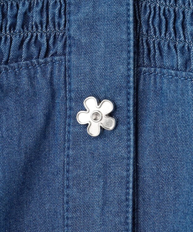 組曲 KIDS 【100㎝】 フラワーボタンデニムワンピース ネイビー