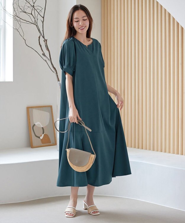 Tiaclasse 【洗える・XSサイズ】裾切替マーメイドフレアワンピース グリーン