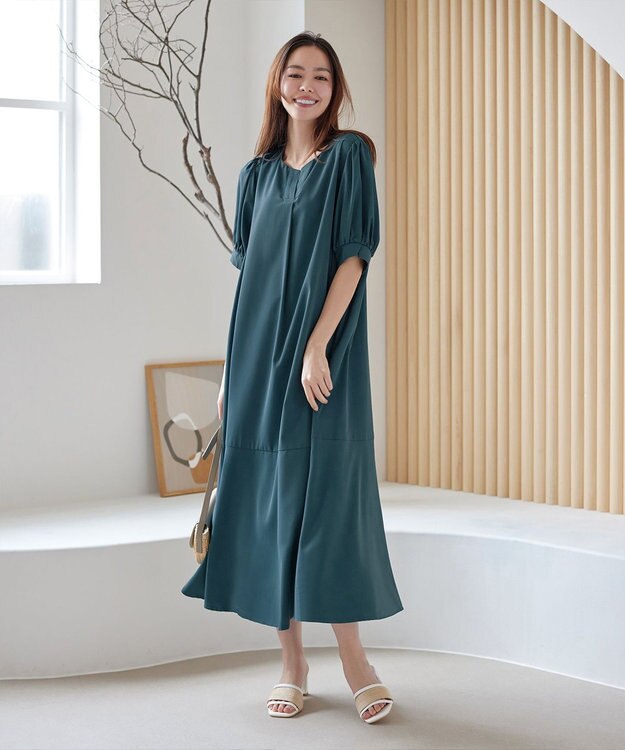 Tiaclasse 【洗える・XSサイズ】裾切替マーメイドフレアワンピース グリーン