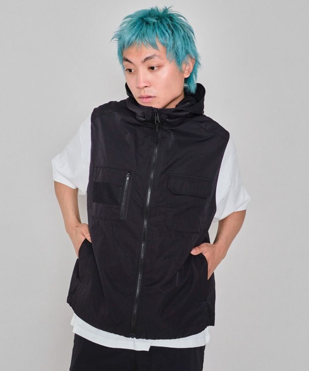 WEGO 【ユニセックス着用ITEM】フードナイロンベスト ブラック