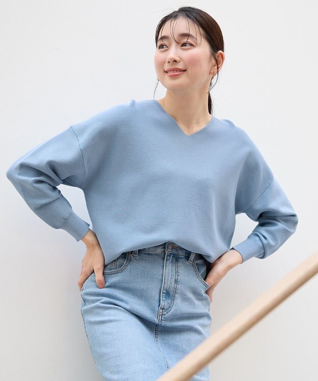 ANY 【5色展開】Ｖネックガーターニットプルオーバー サックス