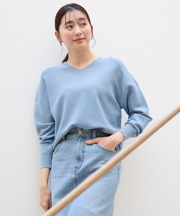 ANY 【5色展開】Ｖネックガーターニットプルオーバー サックス