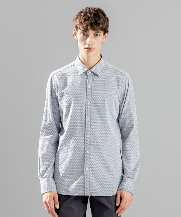 JOSEPH HOMME アロージャガードストレッチ　レギュラーカラーシャツ ライトグレー系