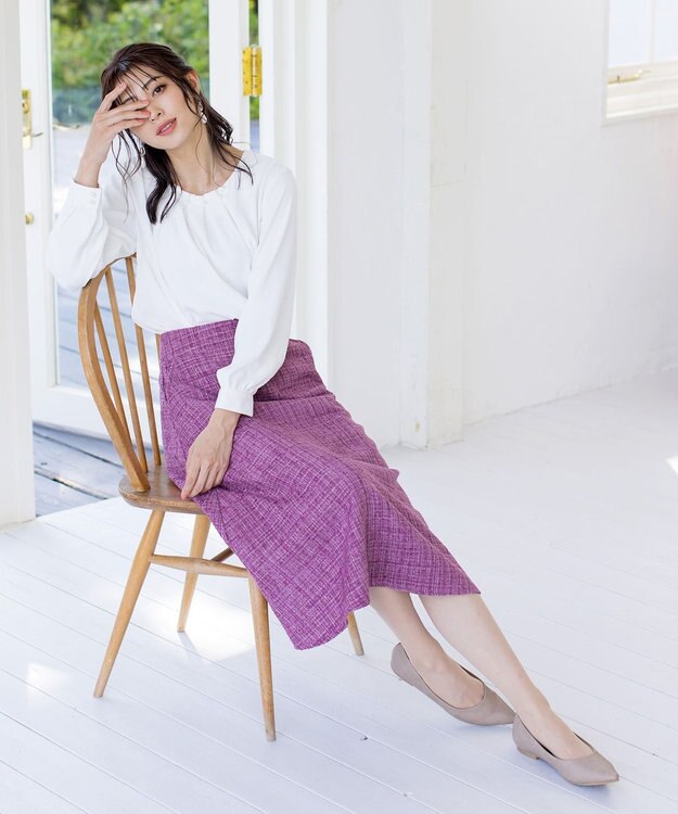 Tiaclasse 【洗える】大人華やかなツイードフレアスカート ラズベリー