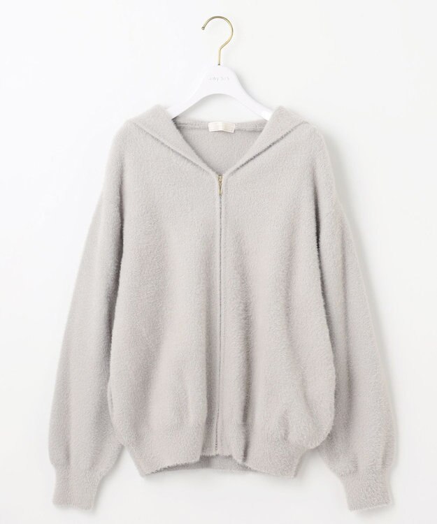 ANY SIS 【洗える】シャギーニット パーカー ライトグレー