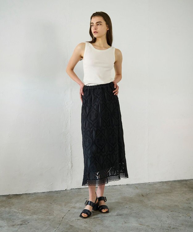 GRACE CONTINENTAL エンブロイダリーロングスカート ブラック