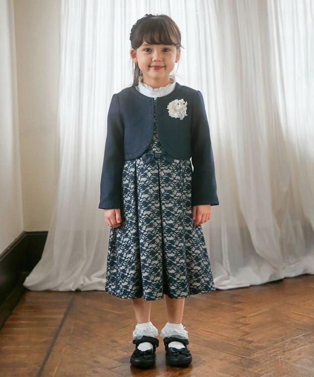 ANY KIDS レースボンディング ワンピース ネイビー系バイカラー