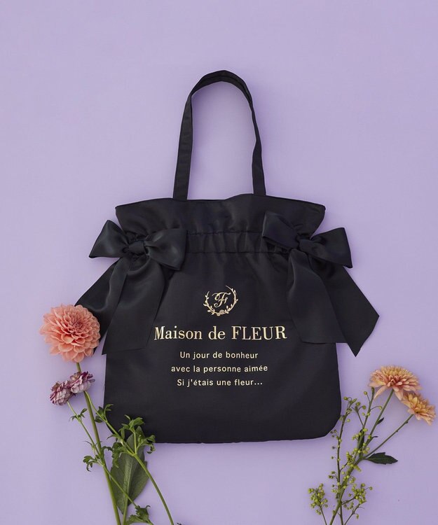 Maison de FLEUR ダブルリボンギャザートートバッグ Black