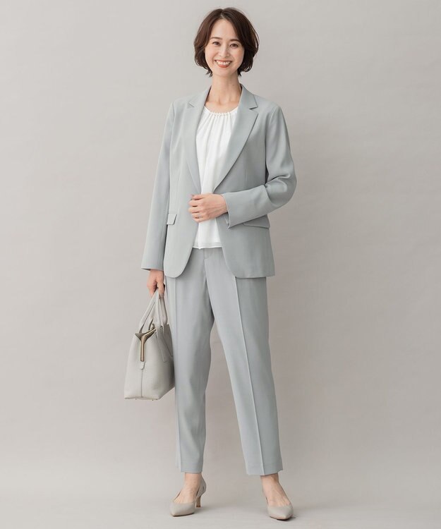 自由区 【XSサイズ～/洗える】ダブルフェイススーティング テーパードパンツ セージ