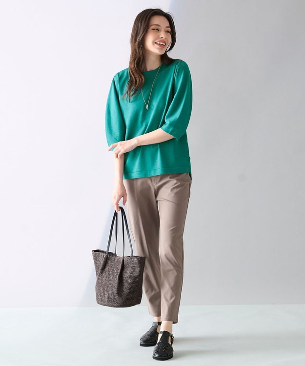 ANY 【洗濯機可】パフスリーブニットプルオーバー エメラルド