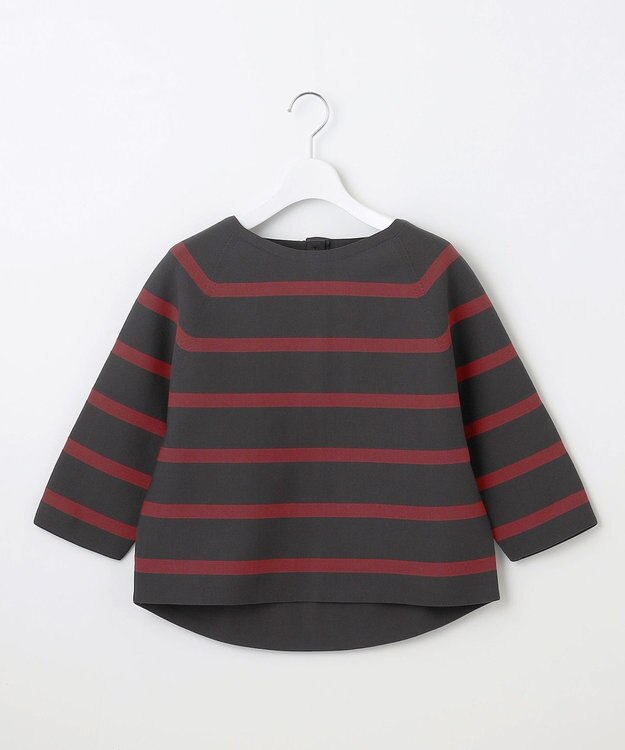 自由区 L 【洗える】ポリエステルホールガーメントプルオーバー ニット アッシュ×バーガンディー(ボーダー)