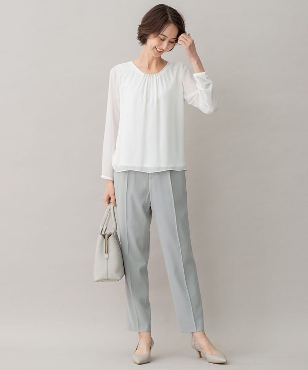 自由区 【XSサイズ～/洗える】ダブルフェイススーティング テーパードパンツ セージ