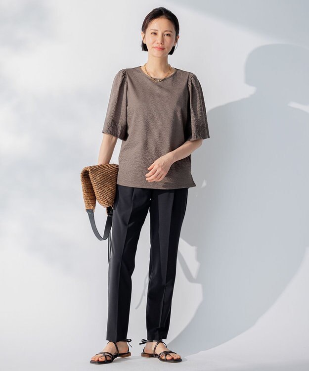 自由区 【WEB限定・洗える・XSサイズあり】シャドウサッカー カットソー ブラウン系