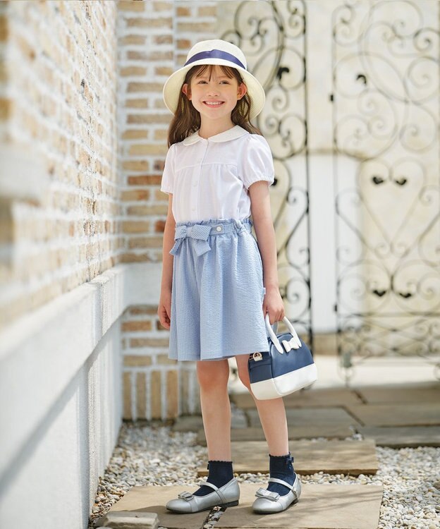 組曲 KIDS 【110-140㎝】サッカーストライプ キュロット サックスブルー