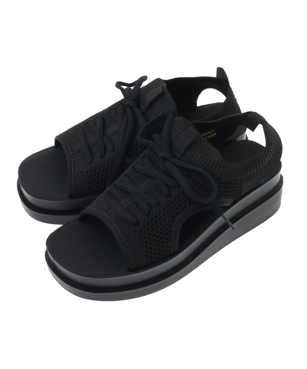 Green Parks ＲＵＰＩＳ．インジェクションニットレースアップサンダル Black