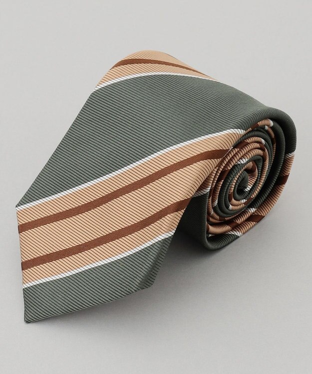 GOTAIRIKU 【日本製】シルク ネクタイ_ストライプ スモーキーグリーン系1