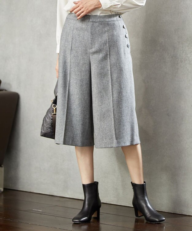 J.PRESS LADIES シャンブレーツイル キュロット パンツ ライトグレー系