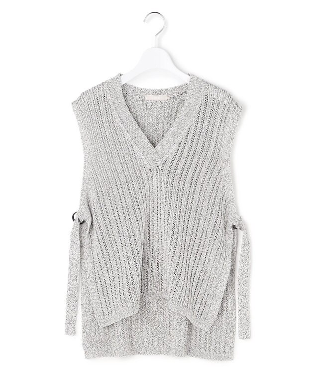 ICB L コットンツイスター ニットベスト オフホワイト×ブラックミックス