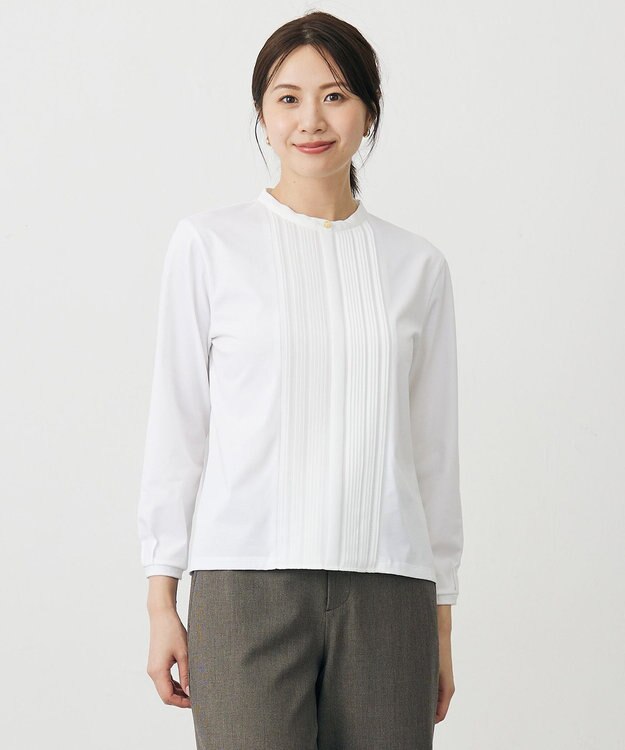 J.PRESS LADIES L プレーティングジャージー カットソー ホワイト系