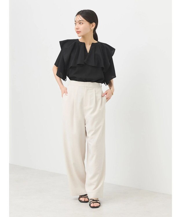 earth music&ecology ビッグカラーチェーンブラウス Black