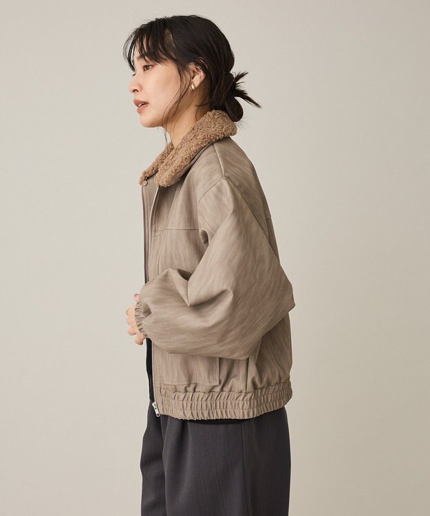 CRAFT STANDARD BOUTIQUE フェイクレザー衿ボアブルゾン Beige
