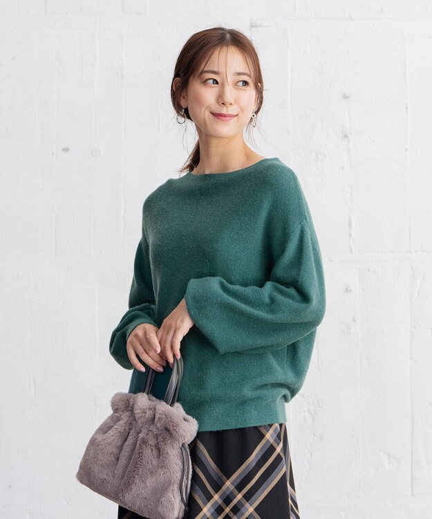 ANY 【洗える】カシミヤブレンドガーターニット グリーン