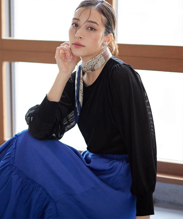 Tiaclasse 【洗える】ベロアチュールカットソートップス ブラック