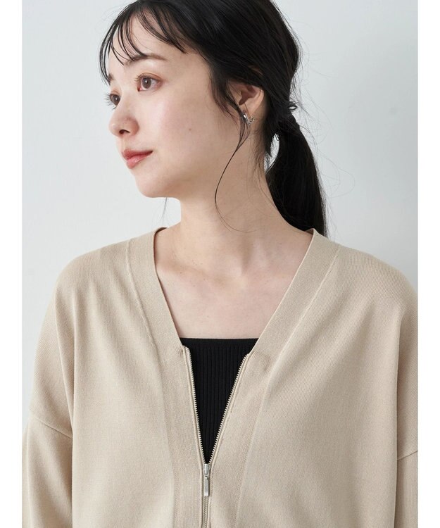 earth music&ecology ＶネックＺＩＰカーディガン Beige
