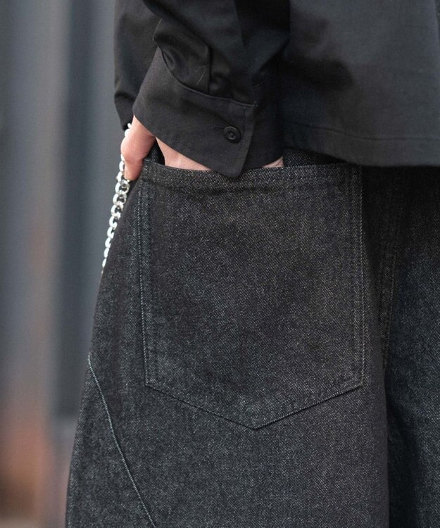 WEGO 【SMLサイズ展開】チェーン付きバルーンショーツ デニムブラック