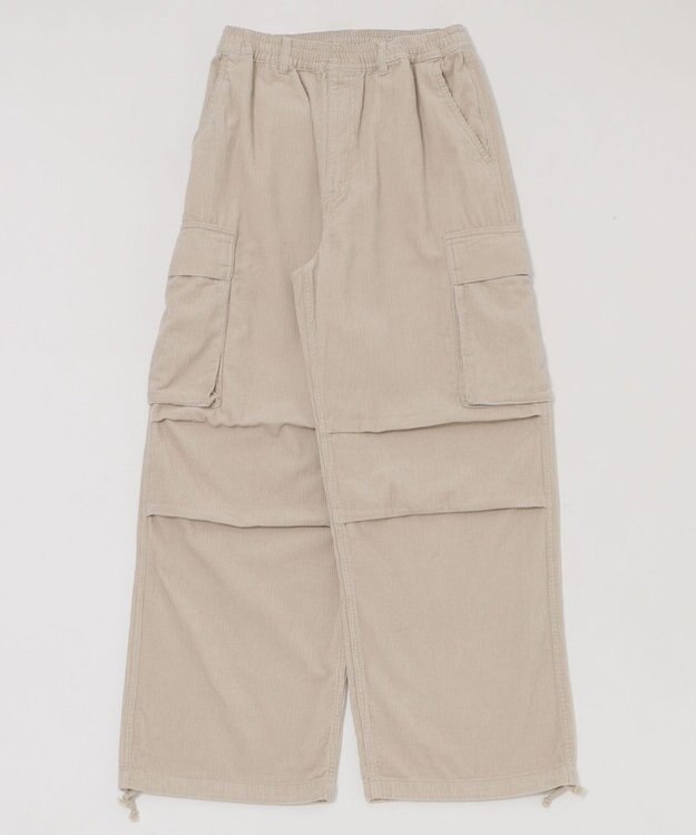 WEGO 【ウエストゴム/MLサイズ展開】イージーコーデュロイカーゴパンツ ライトベージュ