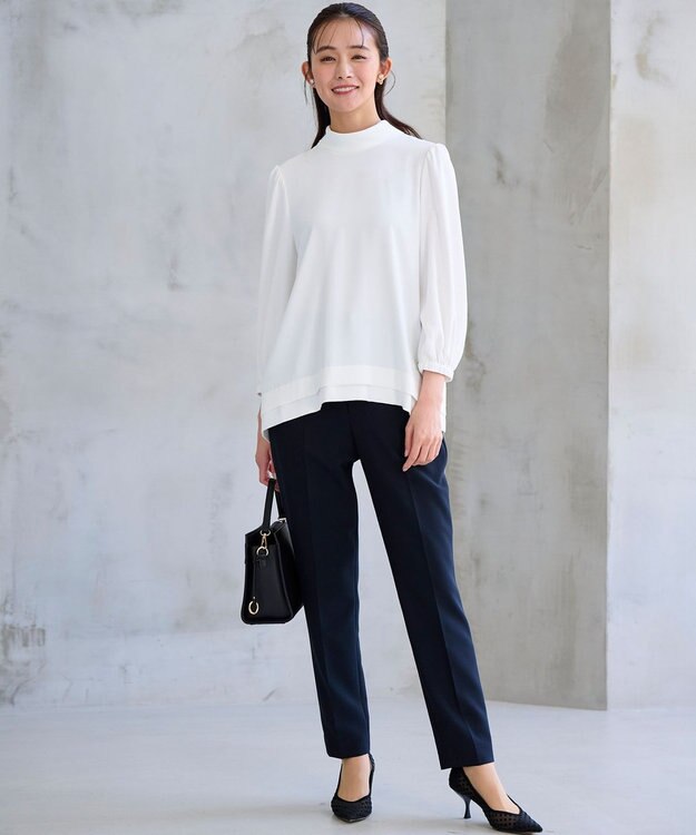 組曲 L 【KUMIKYOKU NAVY】コンフォータブルドレープ フリルテーパードパンツ ネイビー系