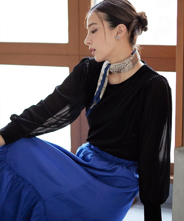 Tiaclasse 【洗える】ベロアチュールカットソートップス ブラック